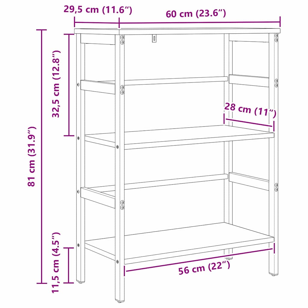 Bookshelf 2-Tier 60 x 29.5 x 81 cm Engineered Wood Grey Sonoma