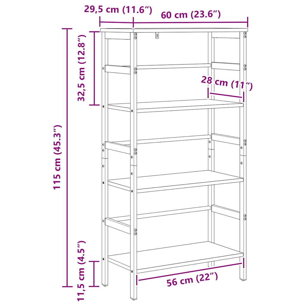 Bookshelf 3-Tier 60 x 29.5 x 115 cm Engineered Wood Grey Sonoma