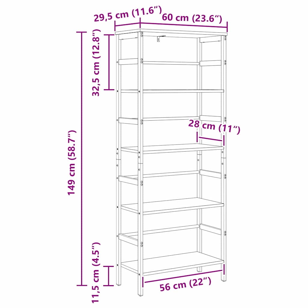 Bookshelf 4-Tier 60 x 29.5 x 149 cm Engineered Wood Artisan Oak