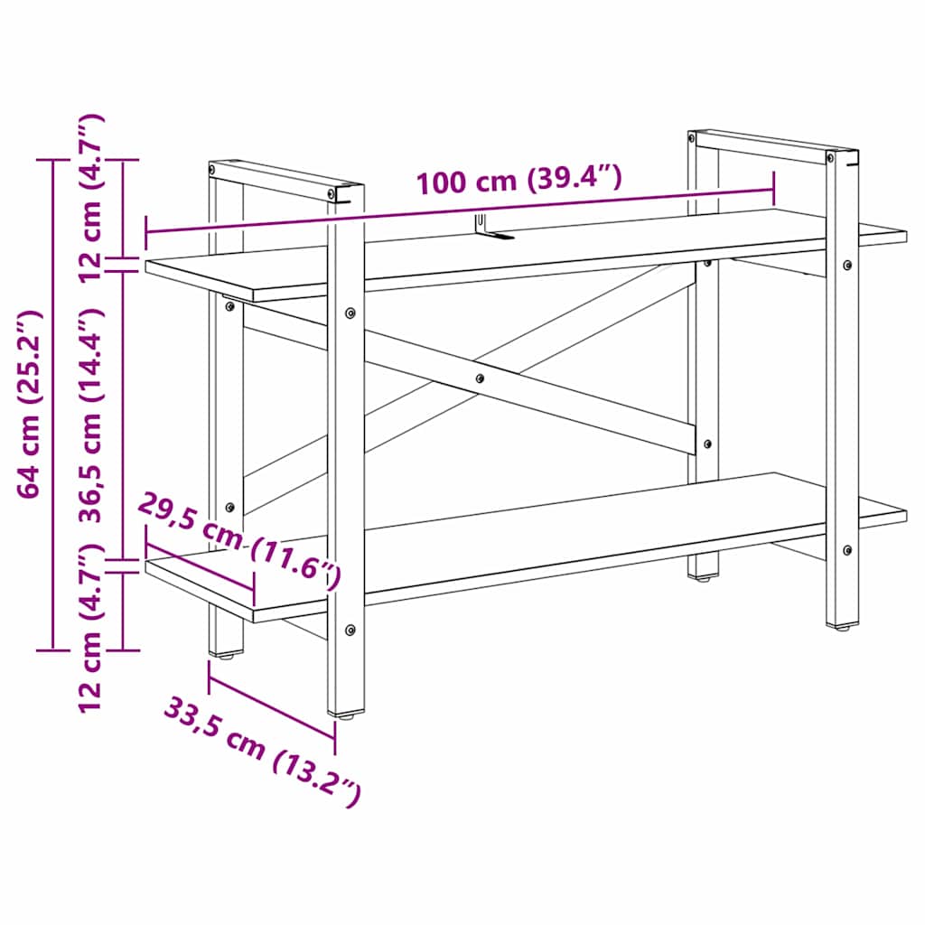 Bookshelf 2-Tier 100 x 33.5 x 64 cm Engineered Wood Artisan Oak