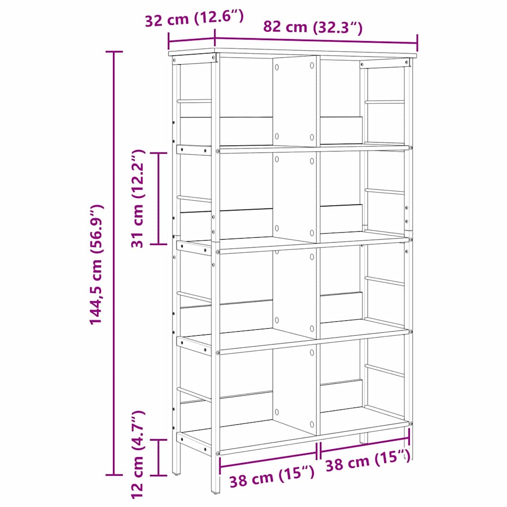 Bookshelf 8-Tier 82 x 32 x 144.5 cm Engineered Wood Sonoma Oak