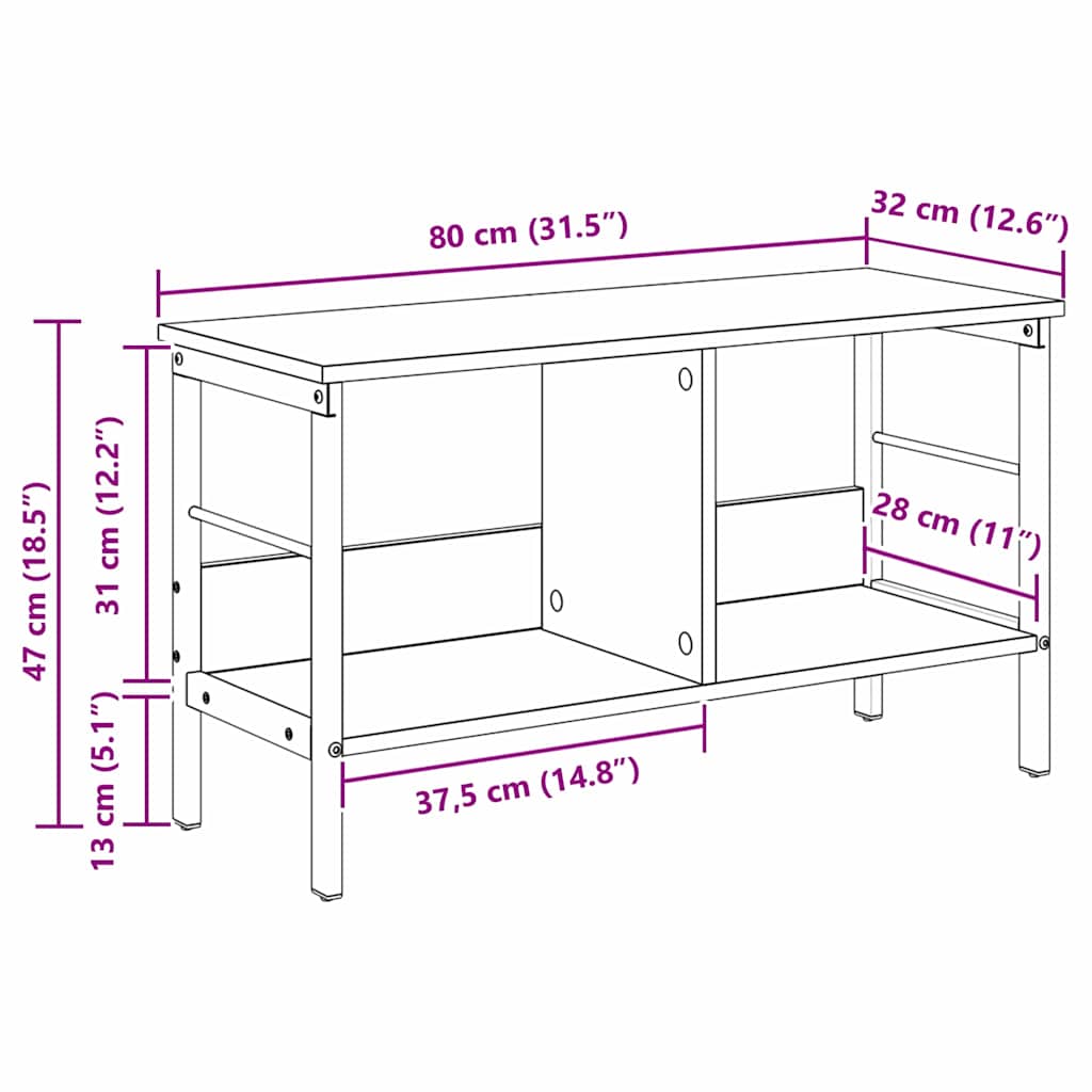 Bookshelf 2-Tier 82 x 32 x 47 cm Engineered Wood Black Oak