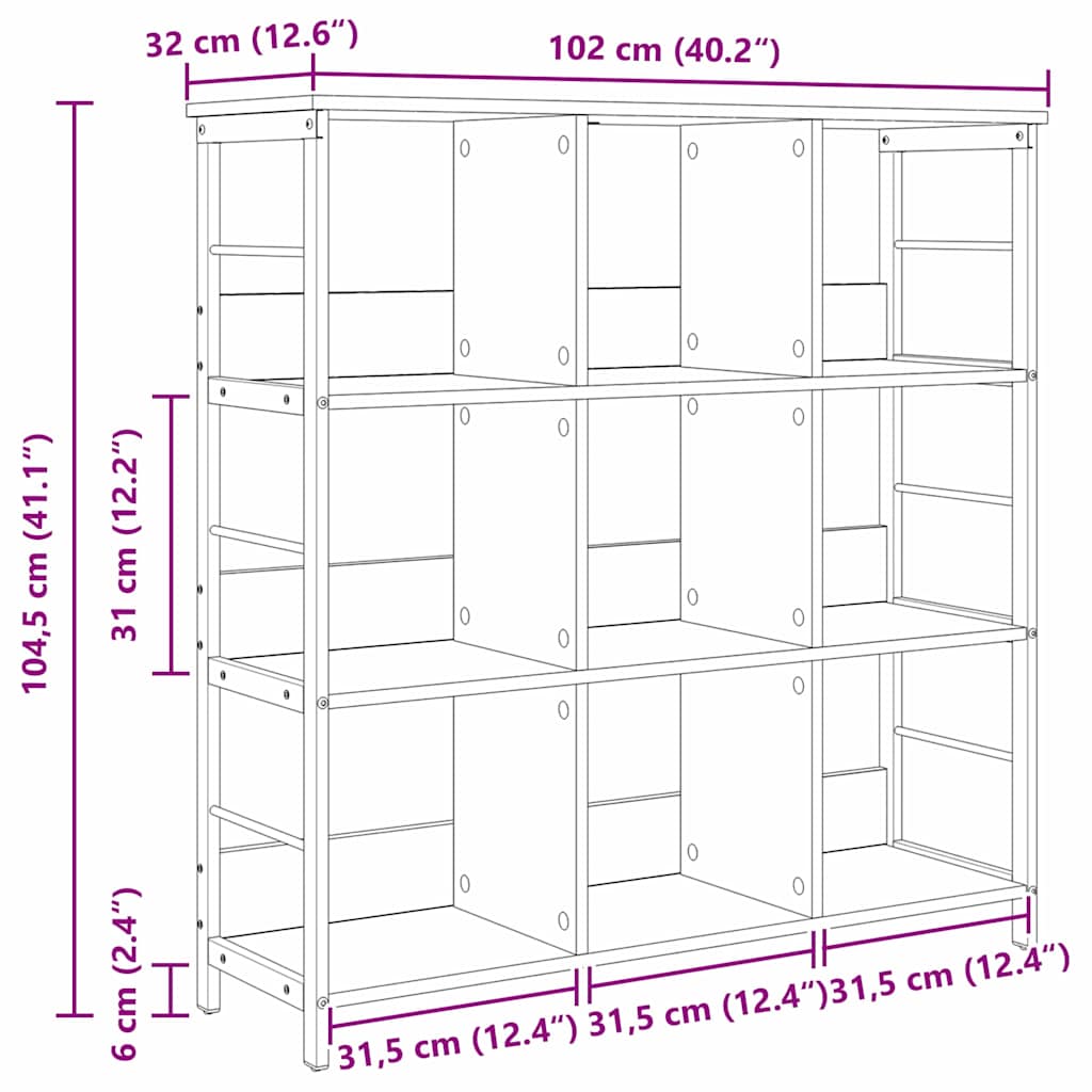 Bookshelf 9-Tier 102 x 32 x 104.5 cm Engineered Wood