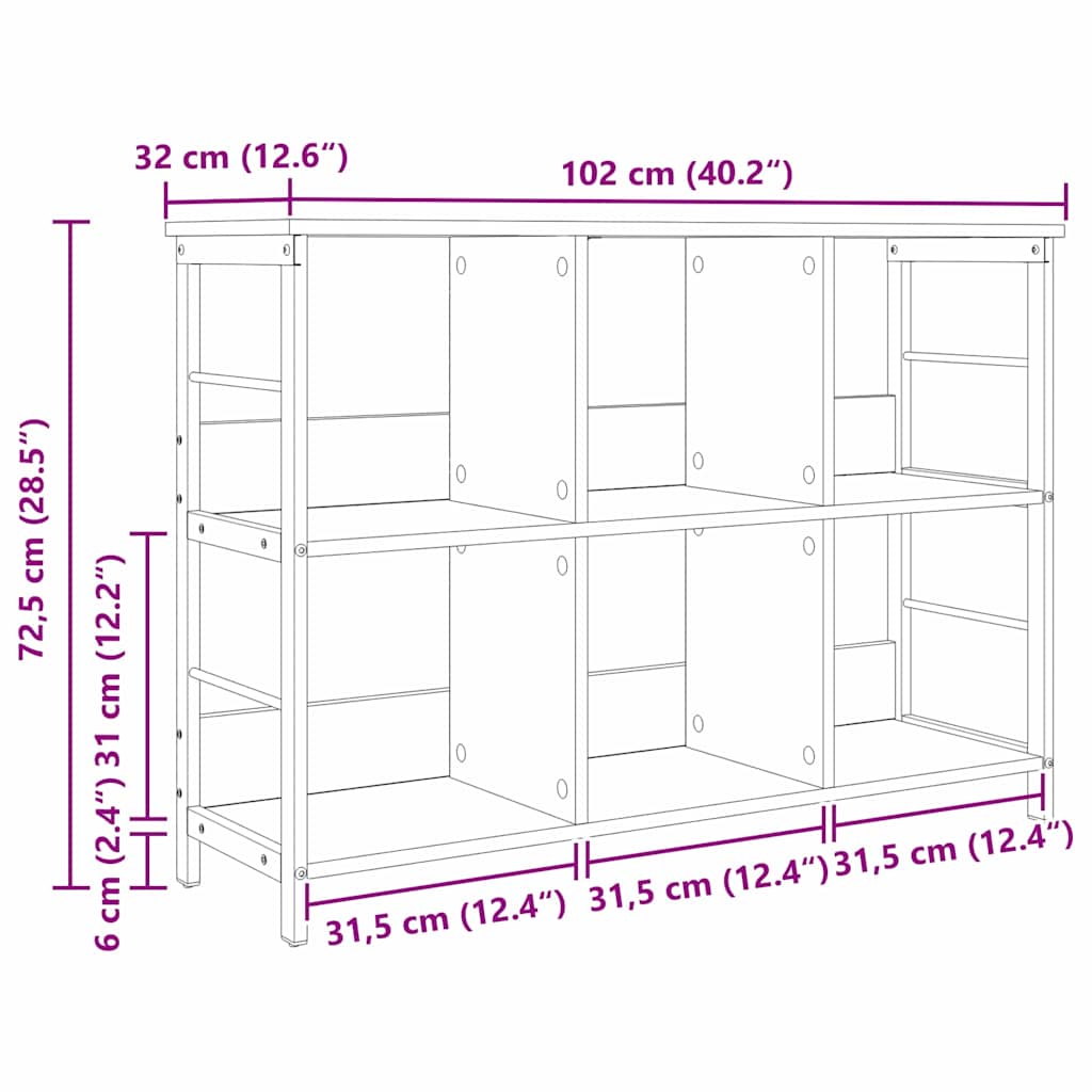 Bookshelf 6-Tier 102 x 32 x 72.5 cm Engineered Wood Black Oak