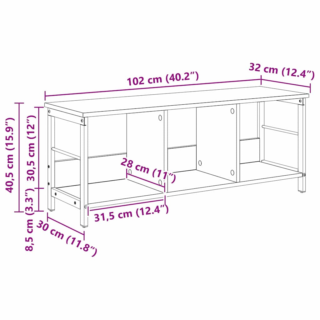 Bookshelf 3-Tier 102 x 32 x 40.5 cm Engineered Wood Black Oak