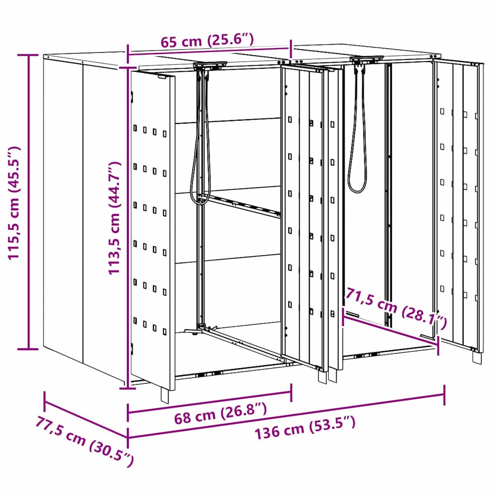 Wheelie Bin Storage for 2 Bins Silver 136 x 77.5 x 115.5 cm