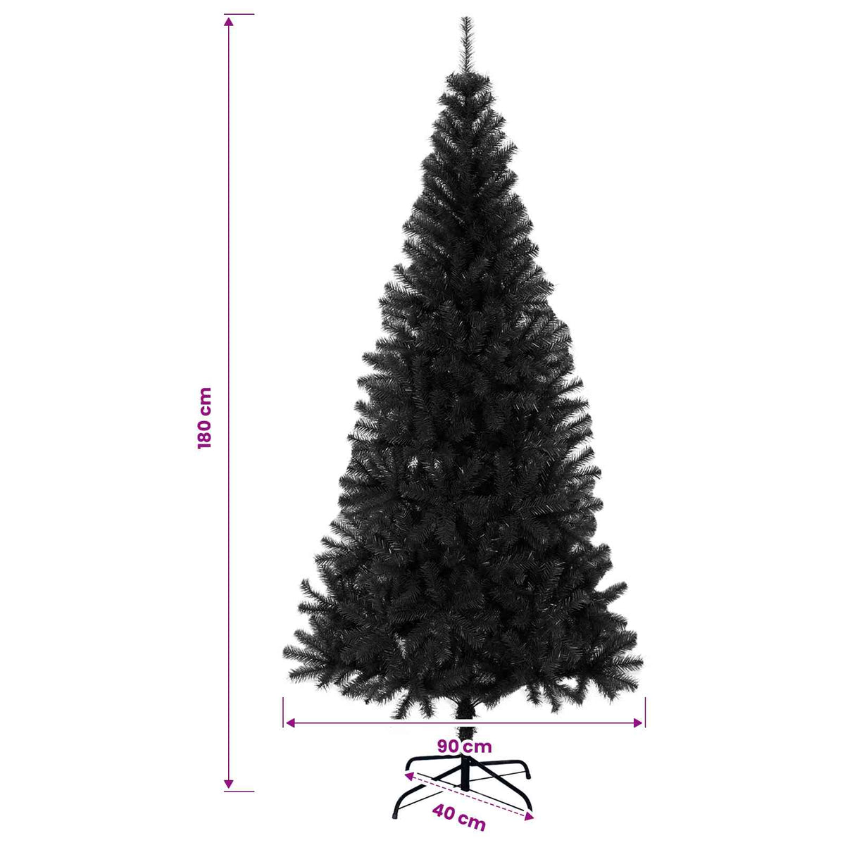 Christmas Tree with LED Light Black 180 cm PVC and Steel