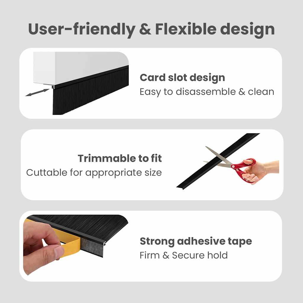 Self-adhesive Door Brush Seals 6 pcs Black 100 cm