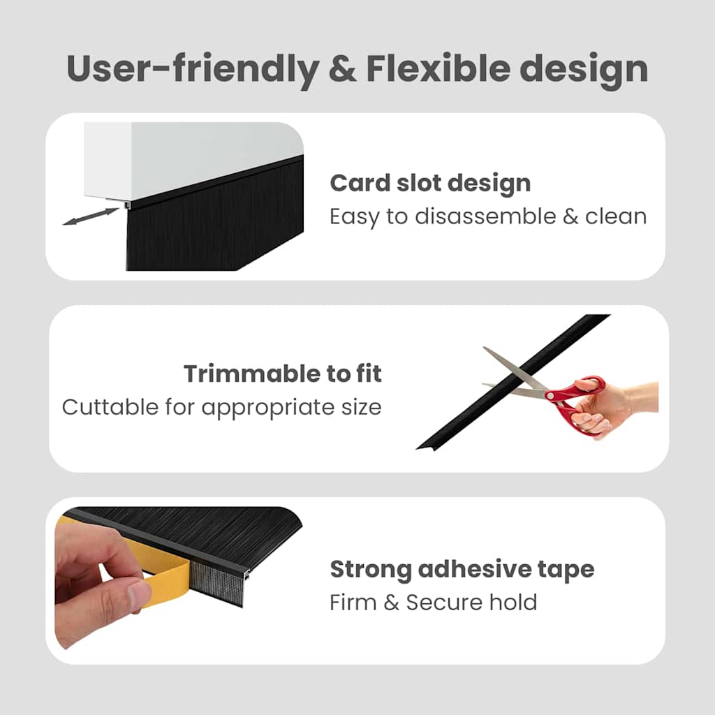Self-adhesive Door Brush Seals 6 pcs Black 100 cm