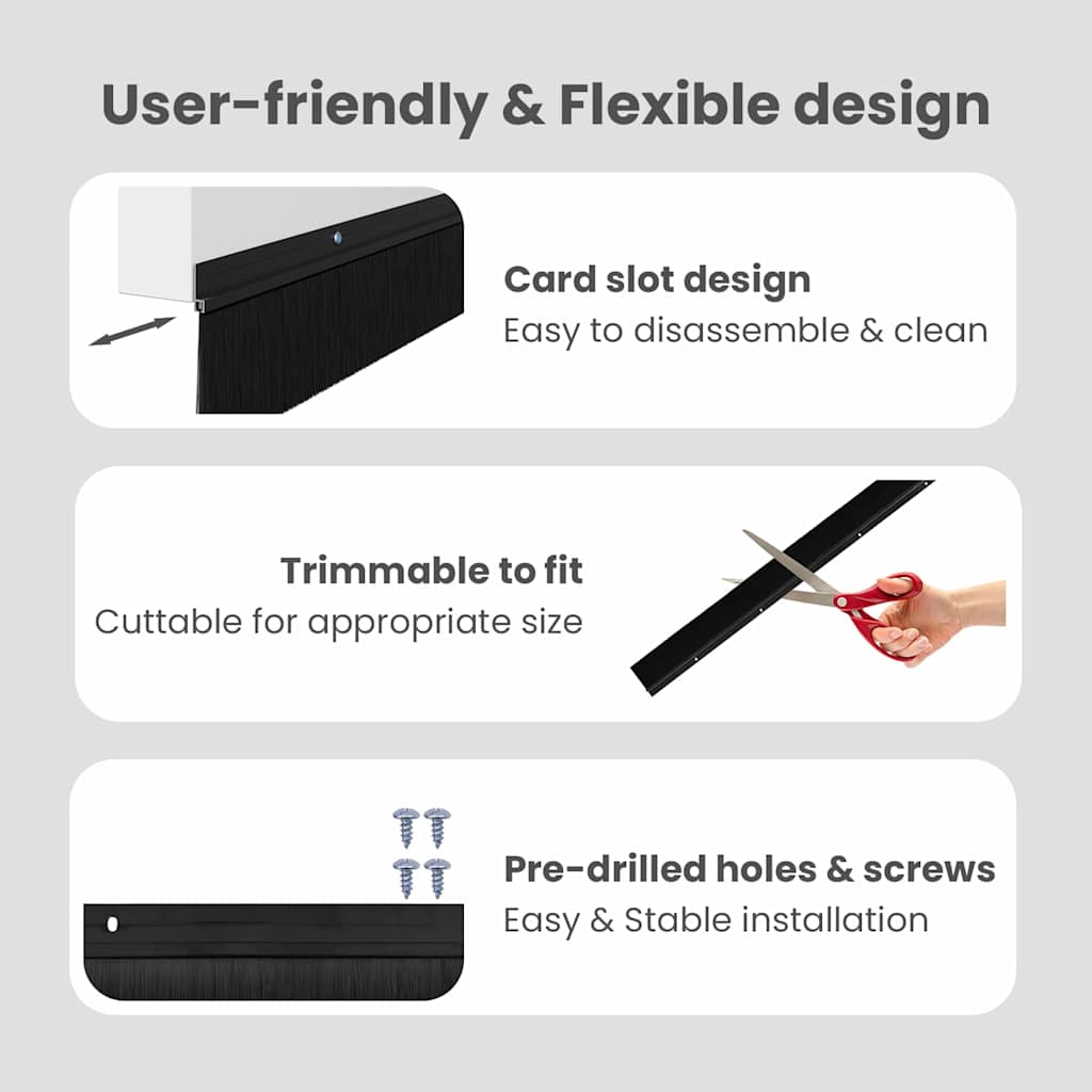 Screw-on Door Brush Seals 2 pcs Black 100 cm Aluminium Alloy