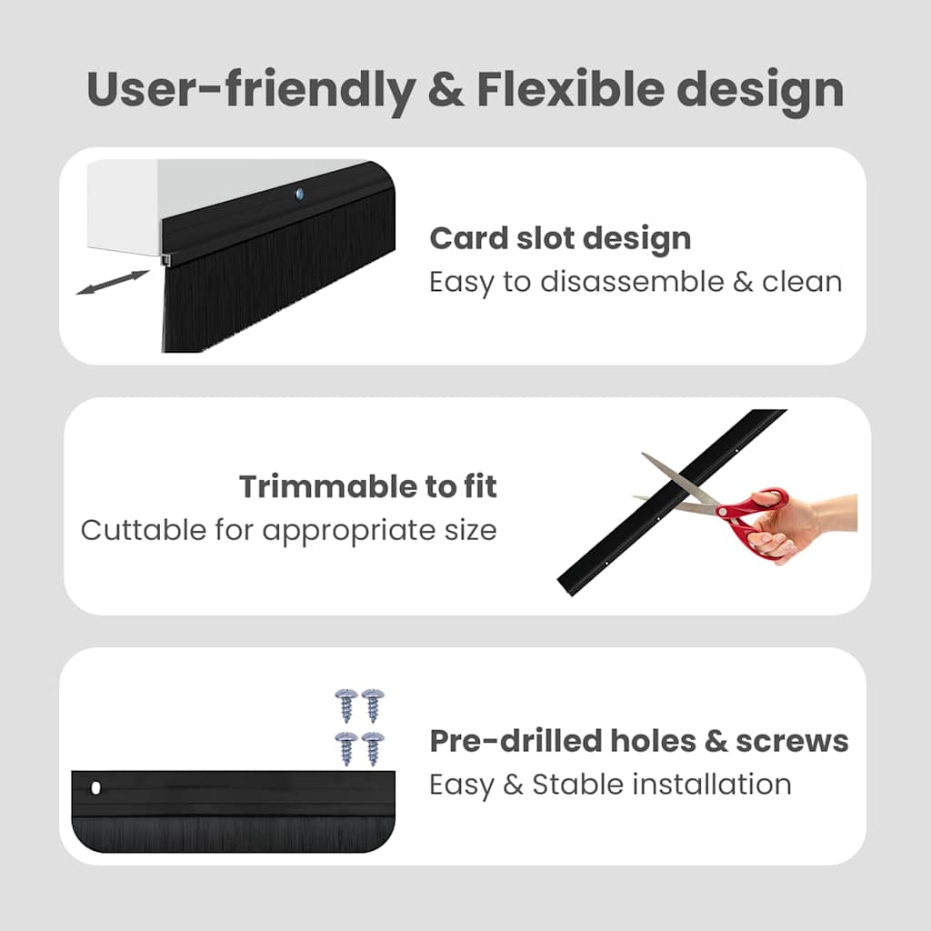 Screw-on Door Brush Seals 6 pcs Black 100 cm Aluminium Alloy
