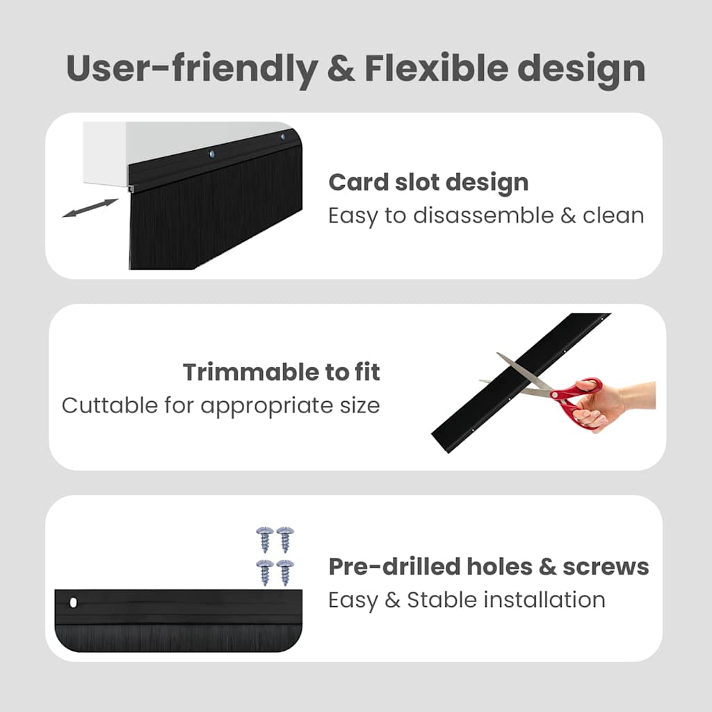 Screw-on Door Brush Seals 6 pcs Black 100 cm Aluminium Alloy