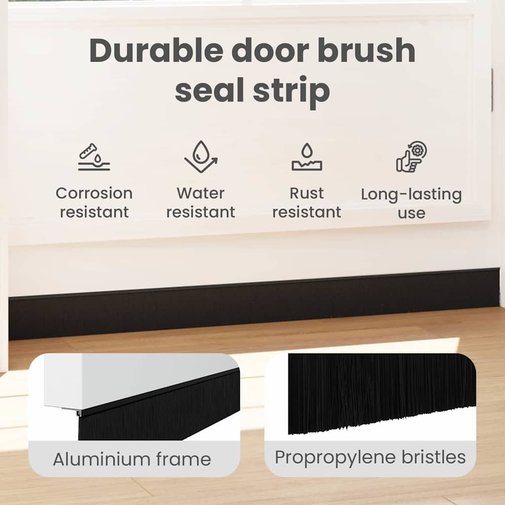 Screw-on Door Brush Seals 2 pcs Black 100 cm Aluminium Alloy