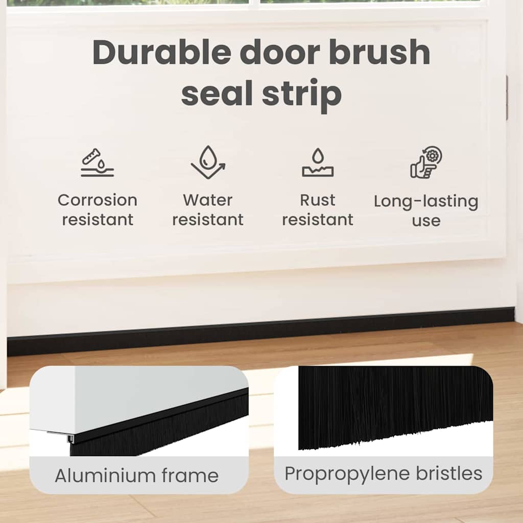 Screw-on Door Brush Seals 6 pcs Black 100 cm Aluminium Alloy