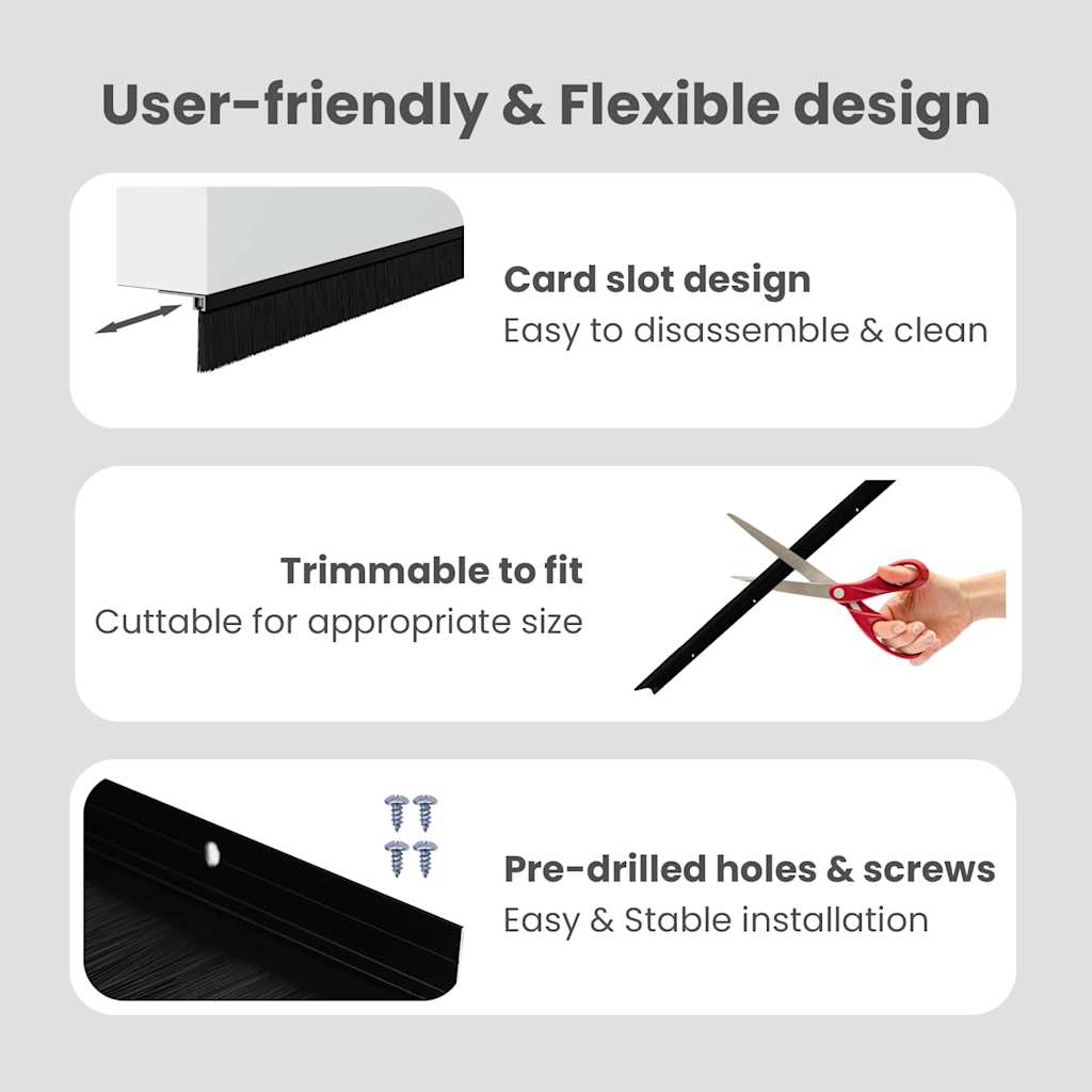 Screw-on Door Brush Seals 12 pcs Black 100 cm Aluminium Alloy