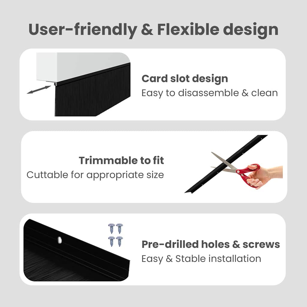Screw-on Door Brush Seals 12 pcs Black 100 cm Aluminium Alloy