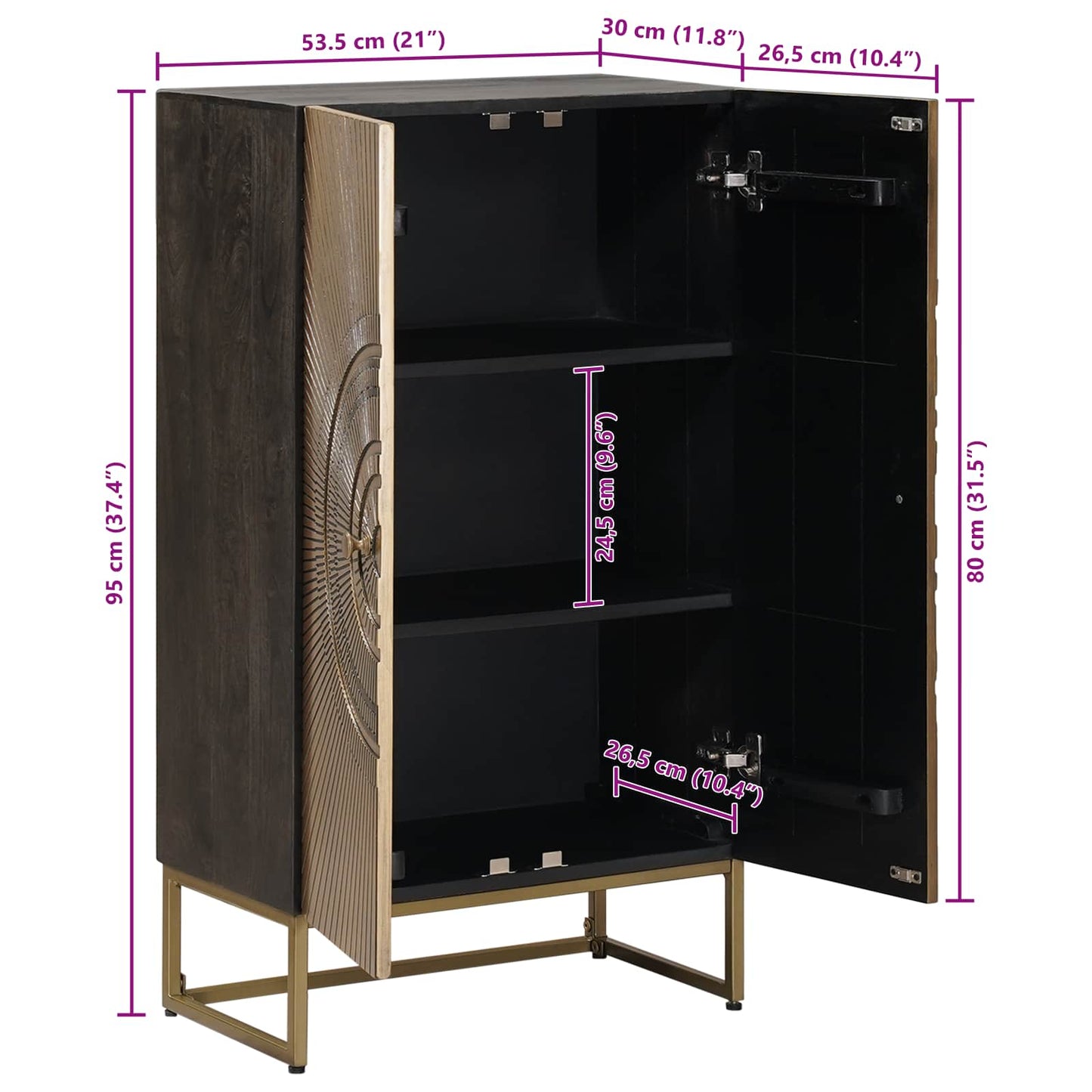 Highboard Brass 53.5 x 30 x 95 cm