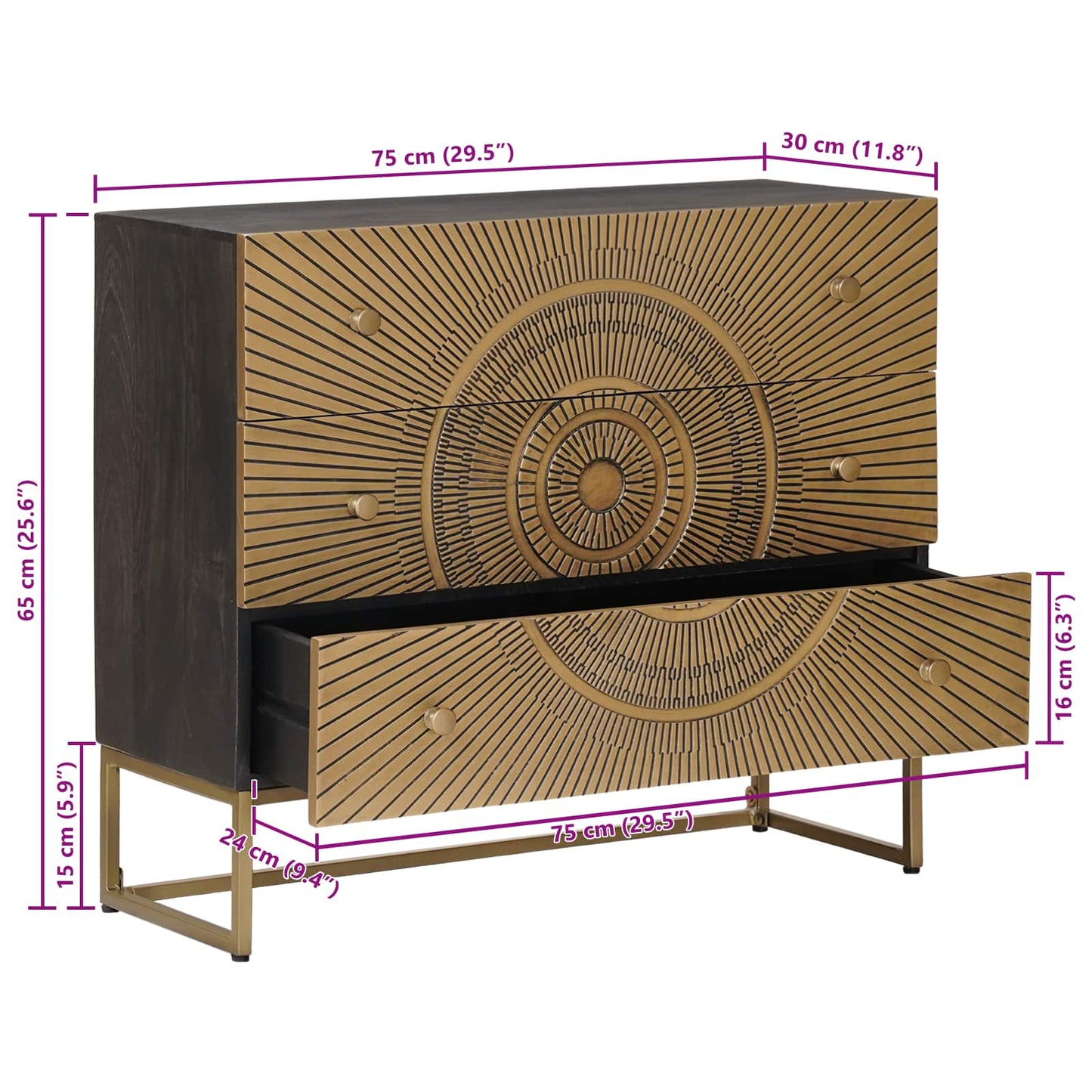 Drawer Cabinet with Drawer Brass 75 x 30 x 65 cm