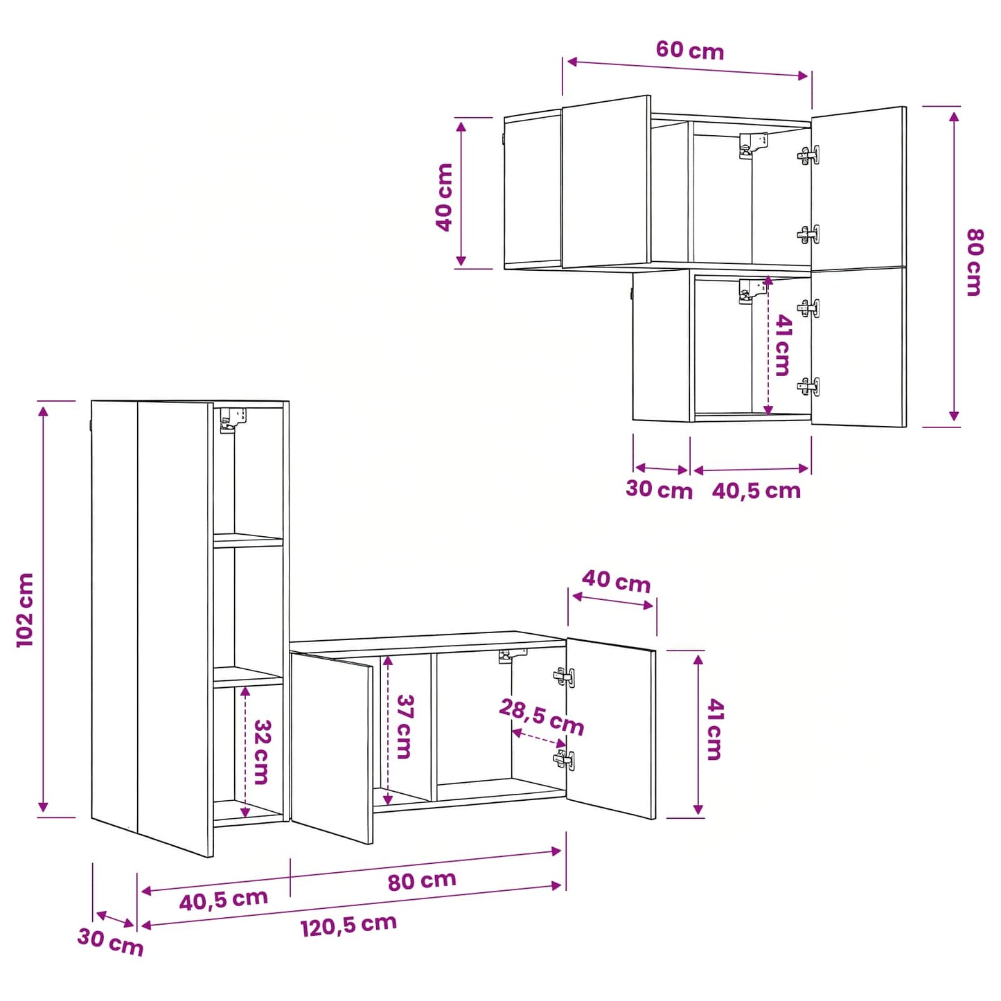 TV Cabinet 4 pcs Black Oak Engineered Wood