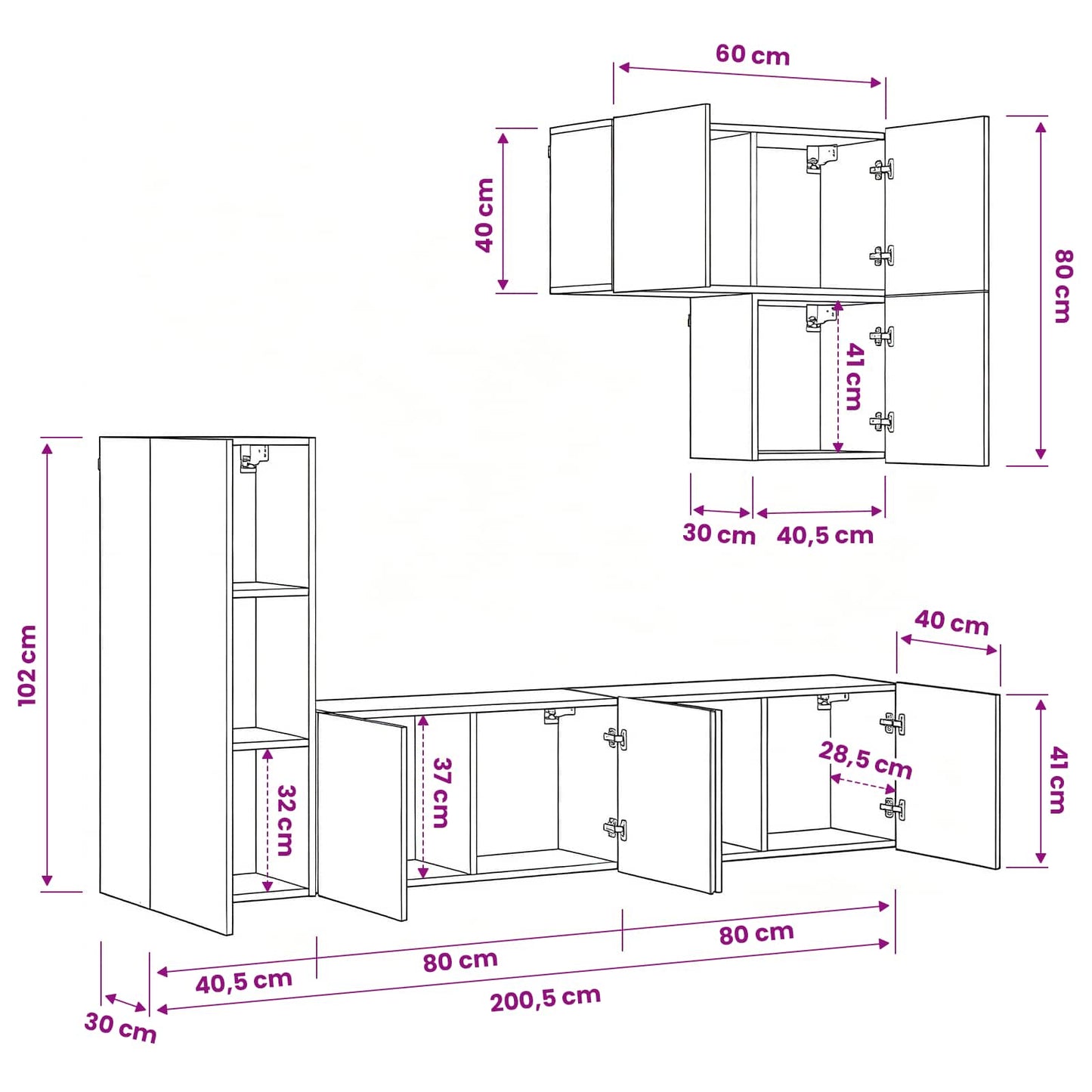 TV Wall Unit 5 pcs Black Oak Engineered Wood