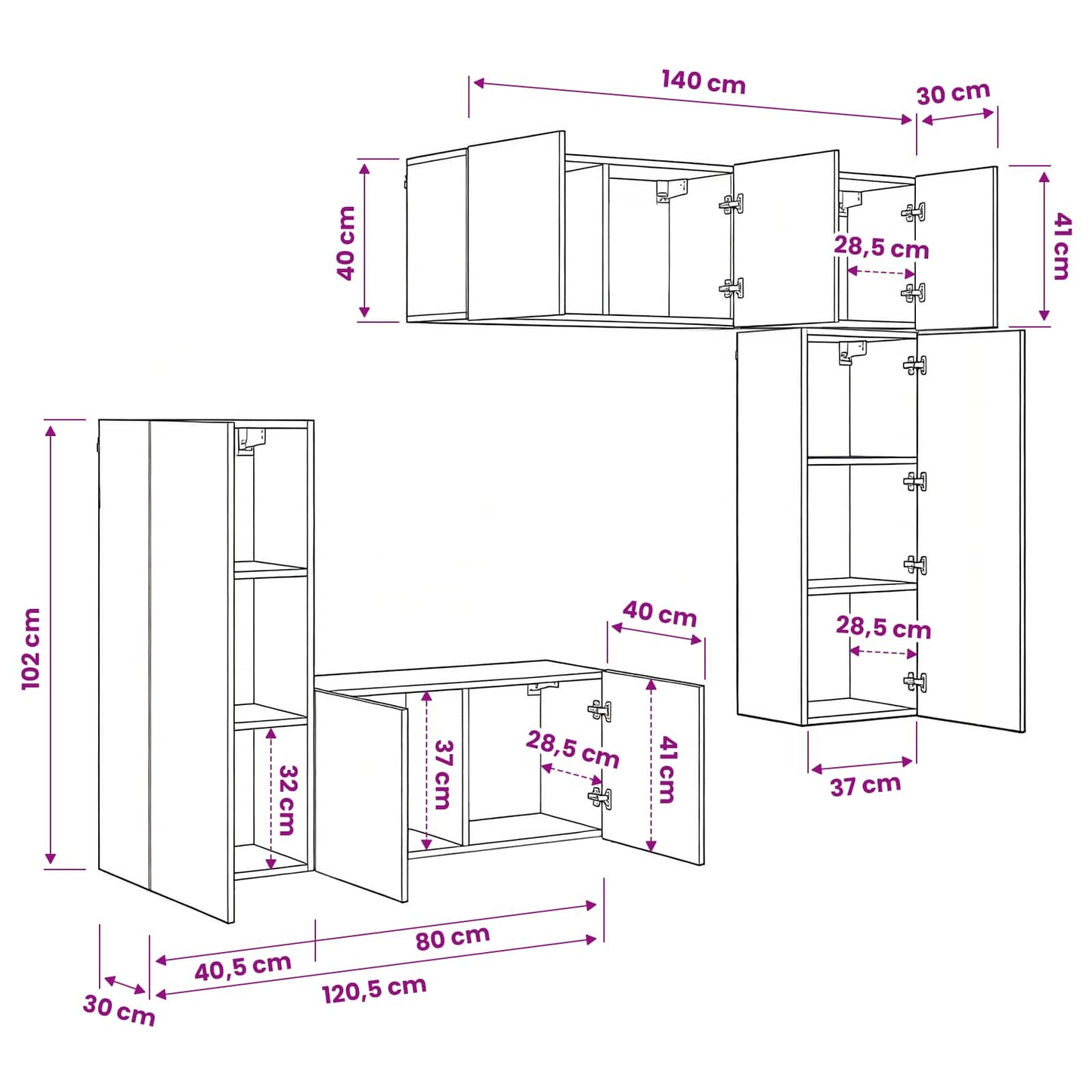 TV Wall Unit 5 pcs Artisan Oak Engineered Wood