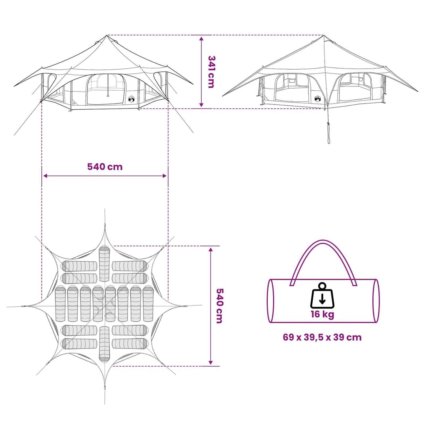 Family Tent Grey and Orange 18-Person