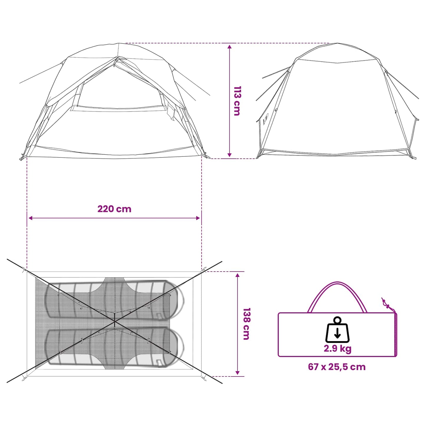 Backpacking Tent Green 2-Person 185T Polyester with PU Coating