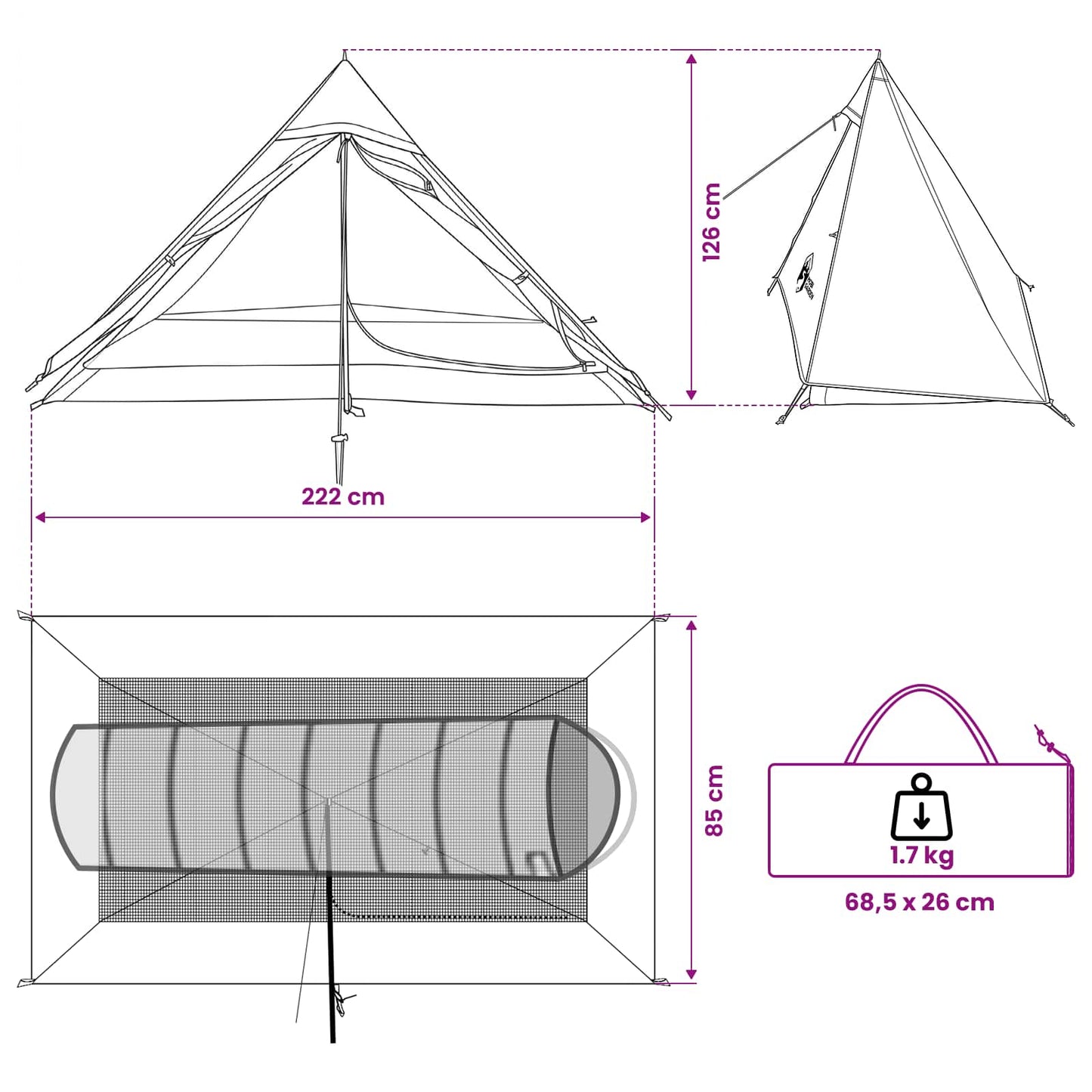 Backpacking Tent Green 222 x 85 x 125 cm