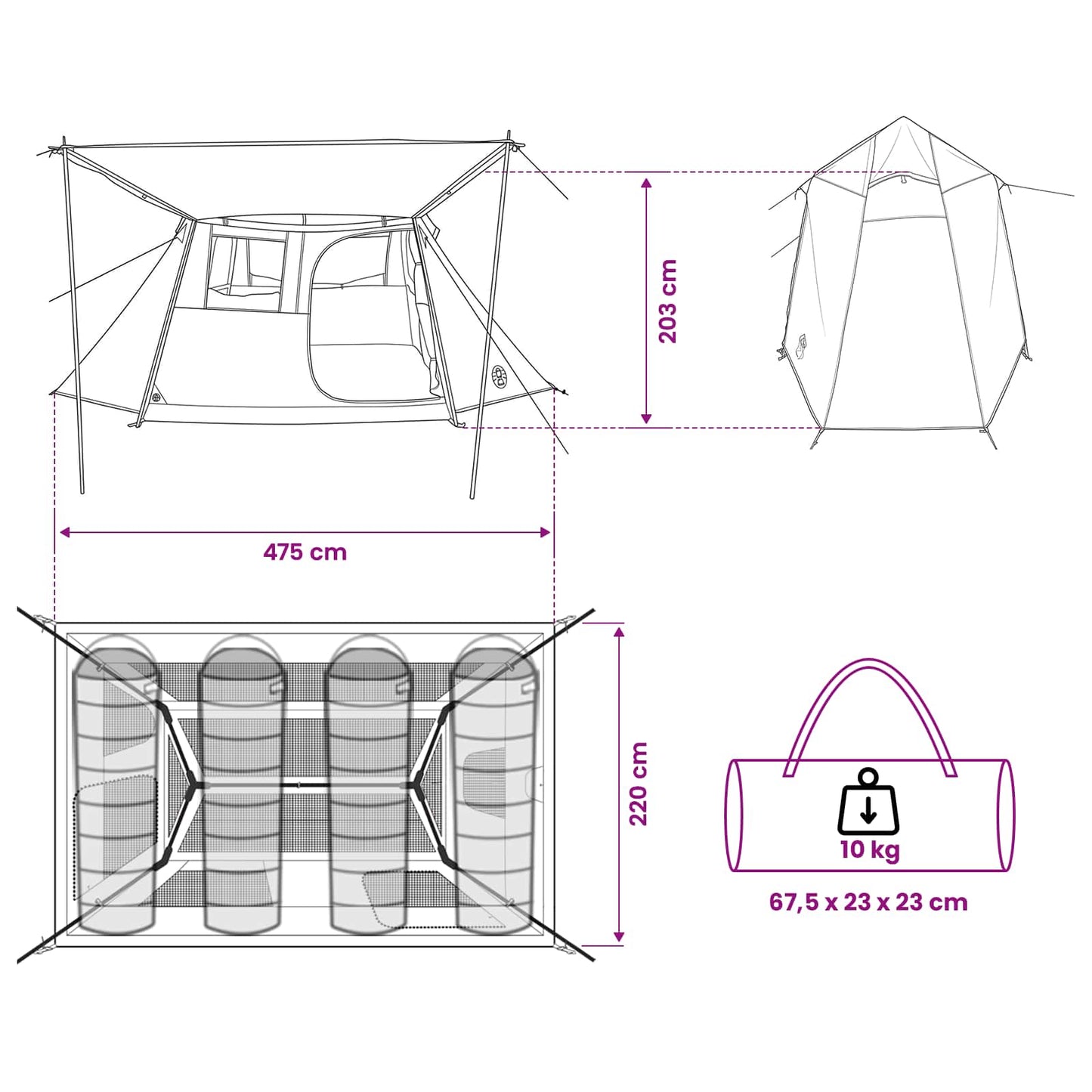 Tunnel Tent Green 475 x 220 x 192 cm