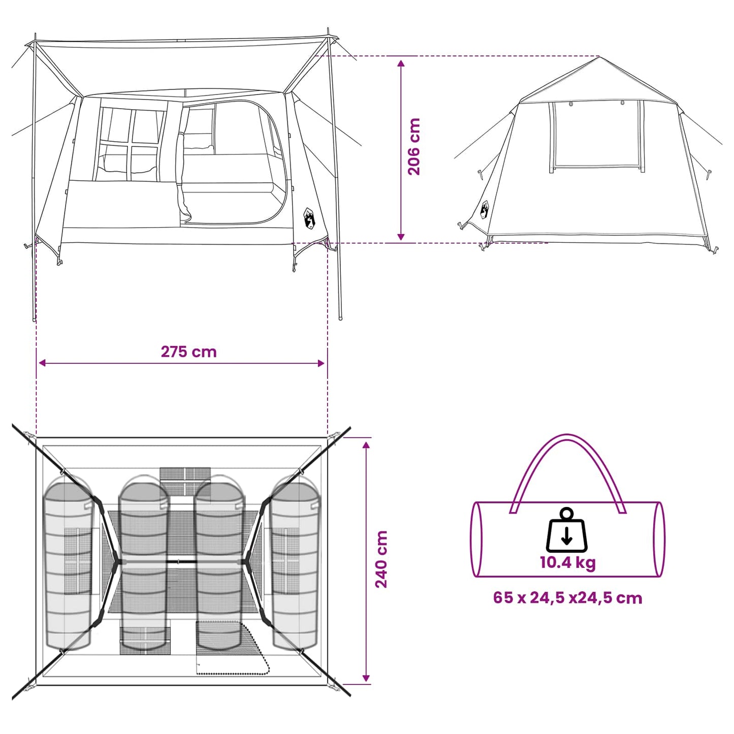 Tunnel Tent Grey and Orange 275 x 240 x 200 cm