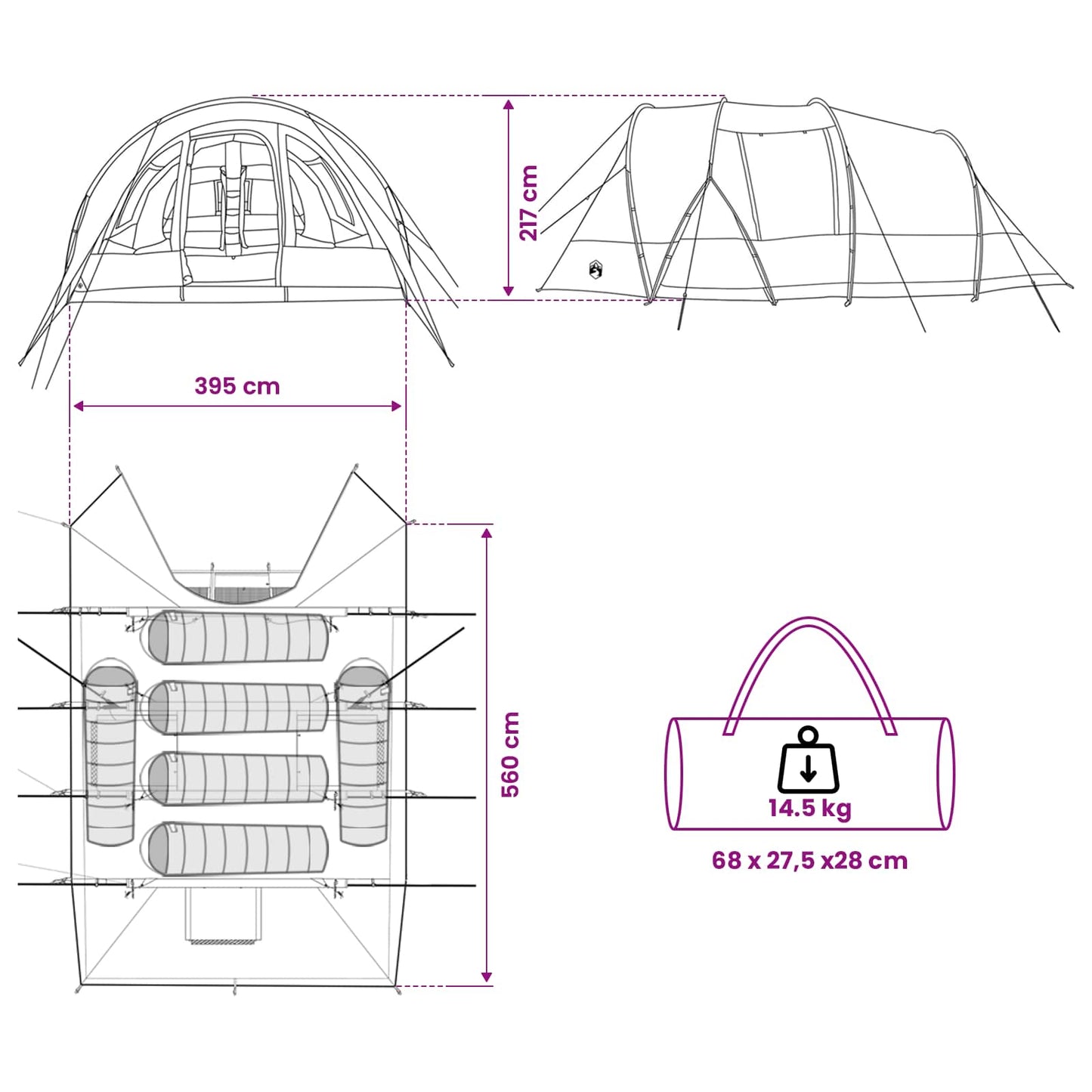 Tunnel Tent Blue 560 x 395 x 212 cm