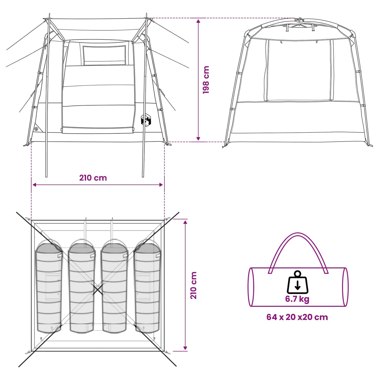 Party Tent Blue 4-Person 185T Polyester with PU Coating