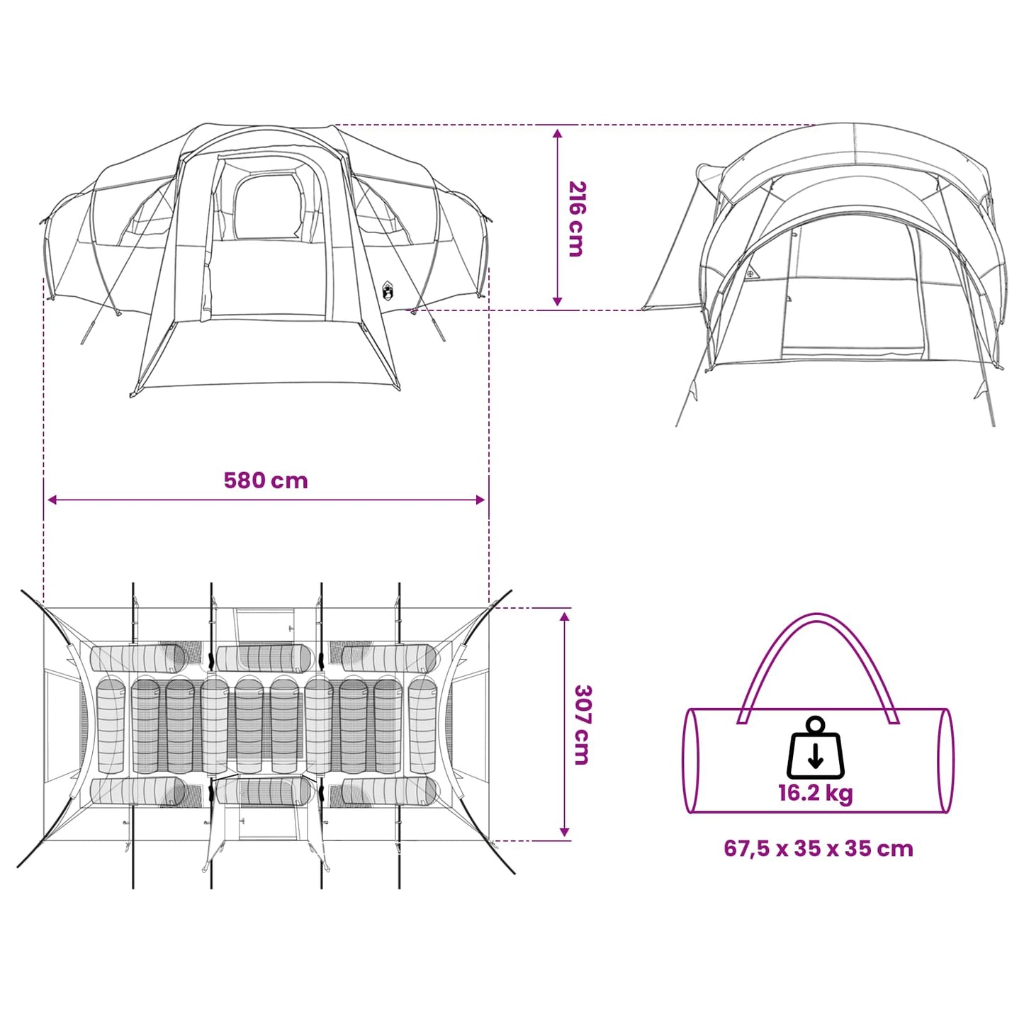 Family Tent with Rainfly Water-resistant tunnel Grey and Orange