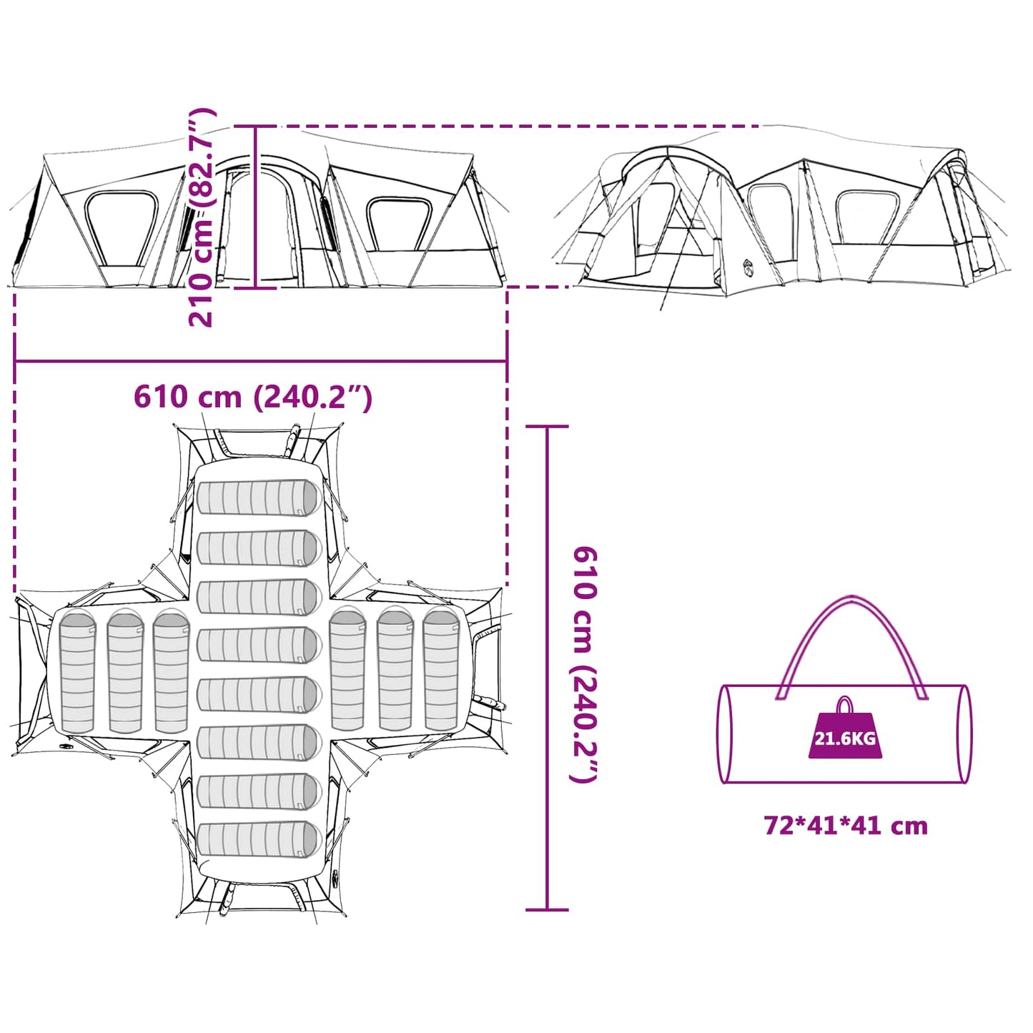 Family Tent Blue 610 x 610 x 210 cm