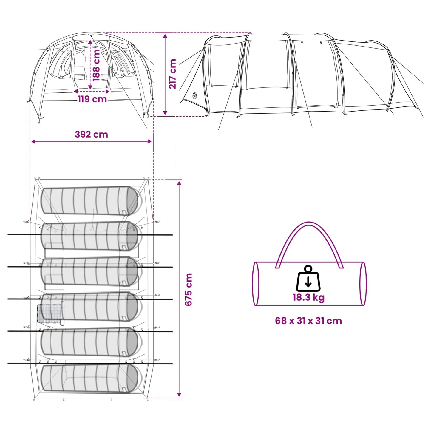 Tunnel Tent Green 675 x 392 x 210 cm