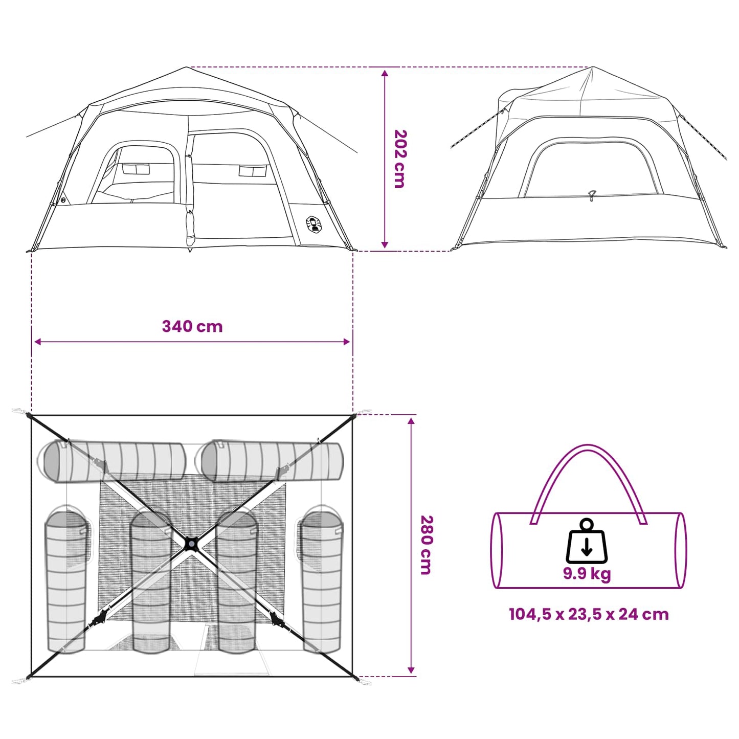 Instant Tent Green 340 x 280 x 190 cm