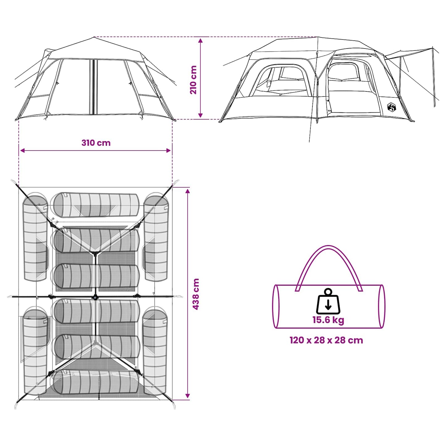 Instant Tent Green 10-Person 185T Polyester with PU Coating