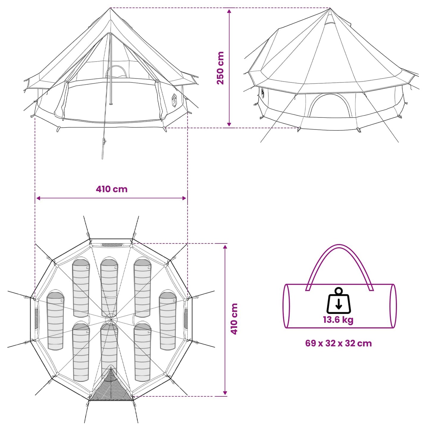 Family Tent Brown 8-Person Polycotton