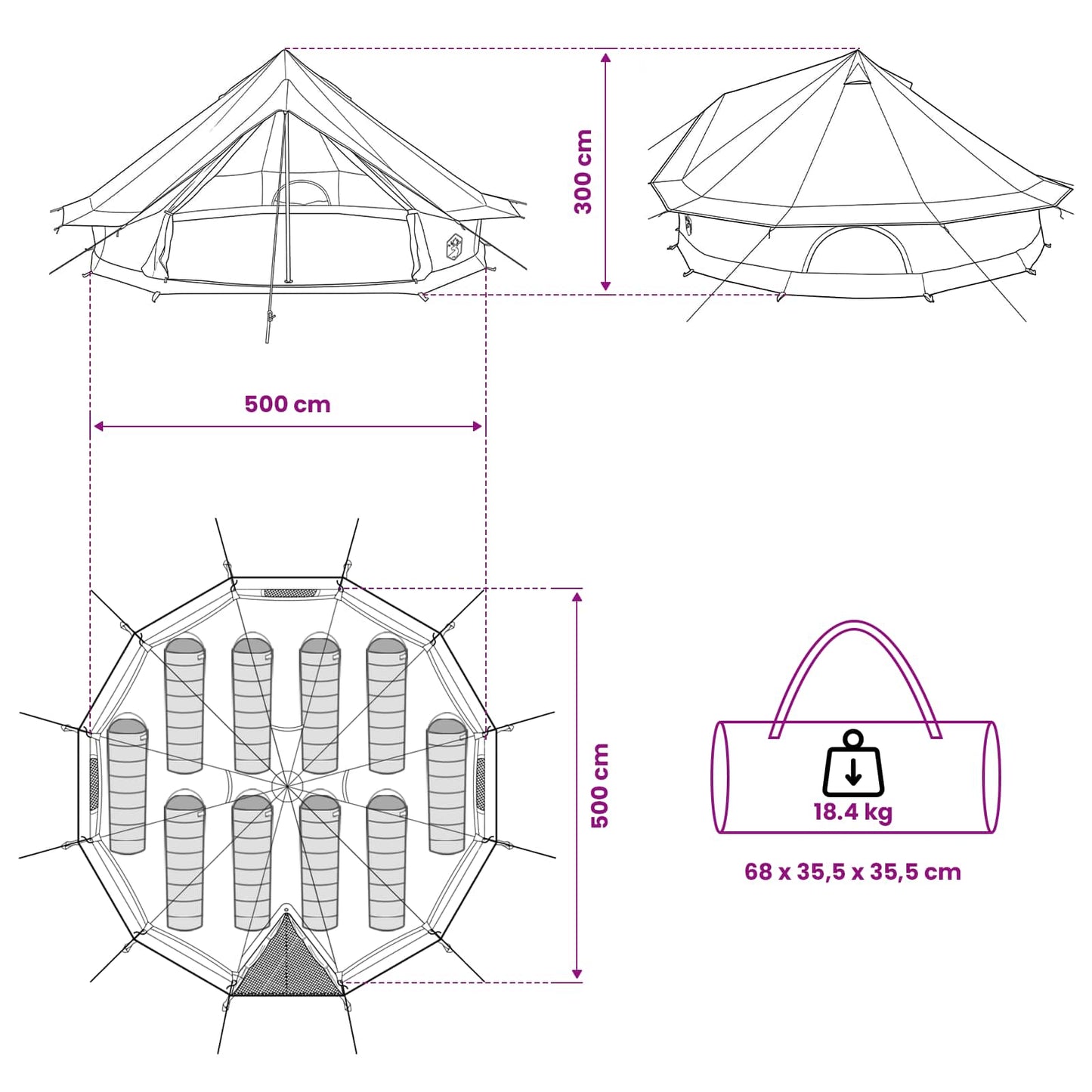 Family Tent Brown 10-Person Polycotton
