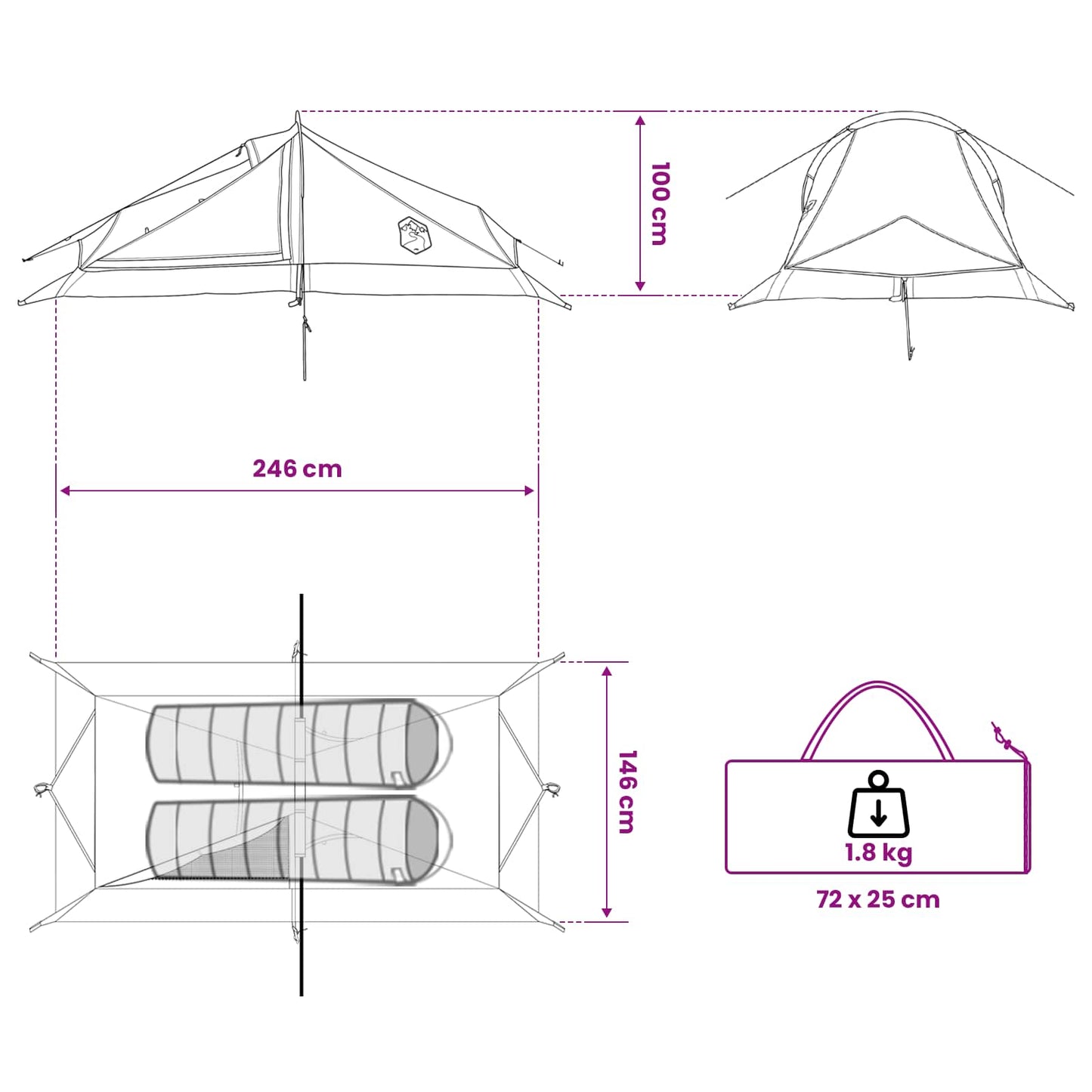 Backpacking Tent Olive Green 2-Person
