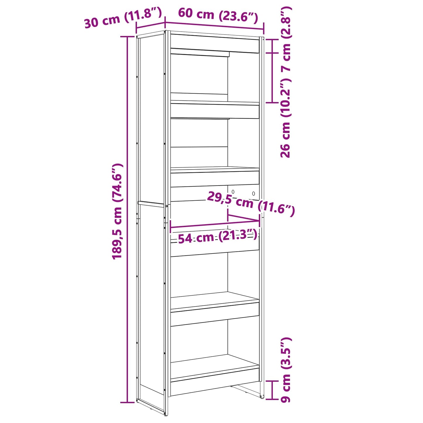 Book Cabinet 60 x 30 x 189.5 cm Engineered Wood Grey Sonoma