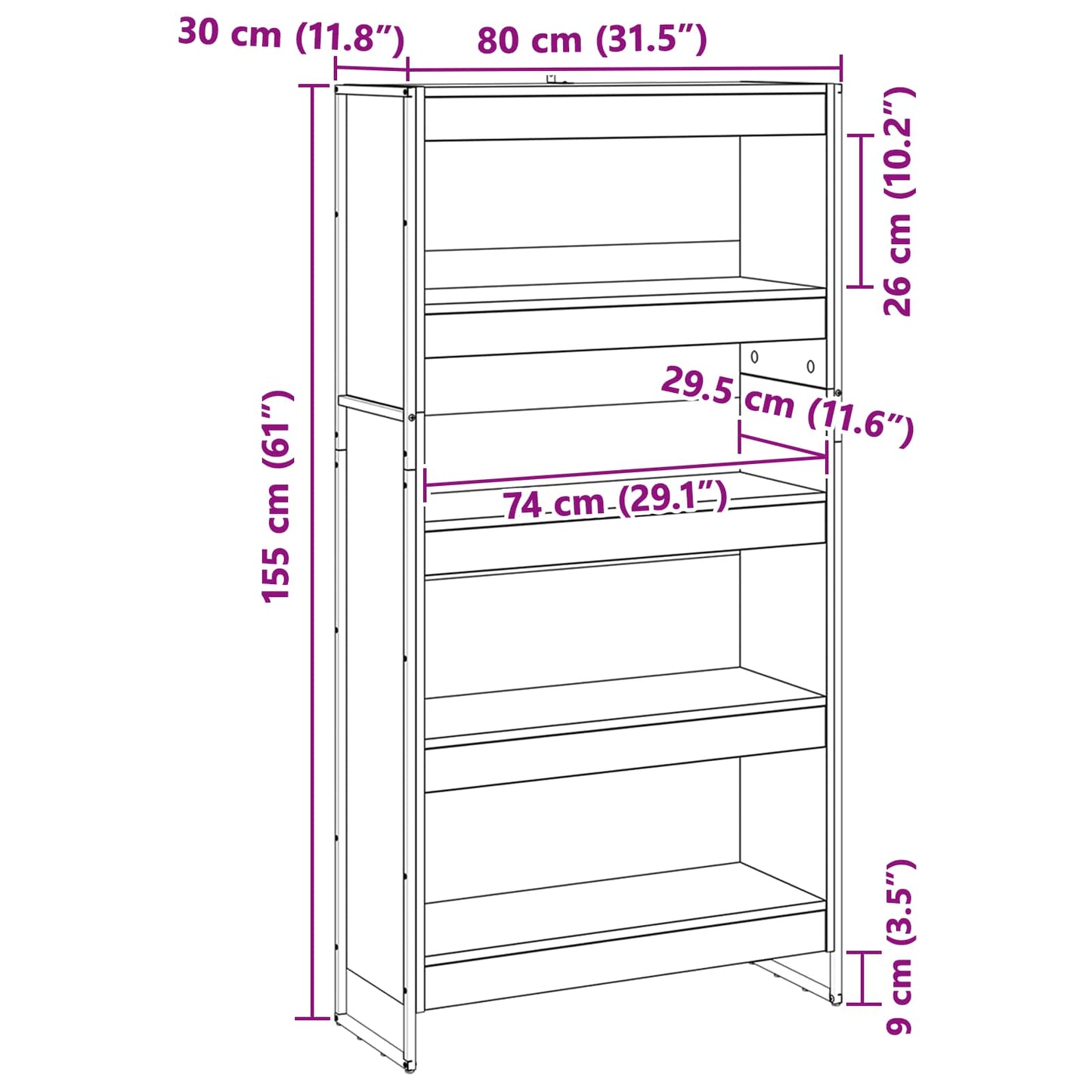 Book Cabinet 80 x 30 x 155 cm Engineered Wood Grey Sonoma