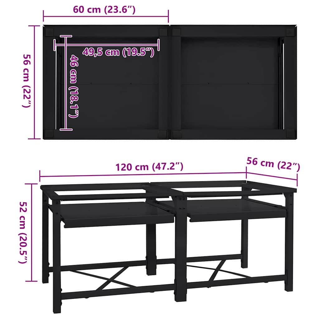 Washing Machine Pedestal 2 pcs Black 120 x 56 x 52 cm Steel
