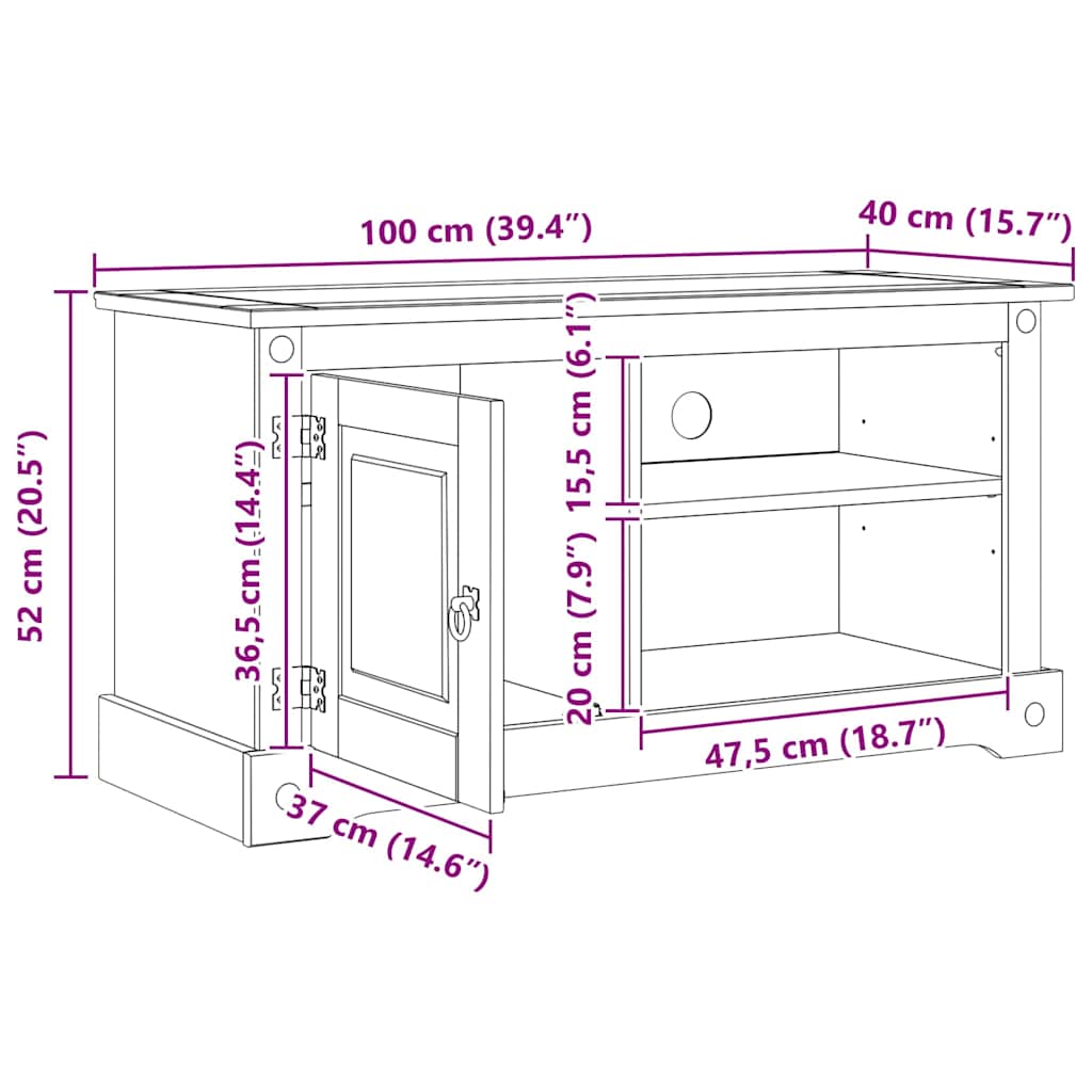 TV Cabinet Corona White 100 x 40 x 52 cm Solid Pine Wood
