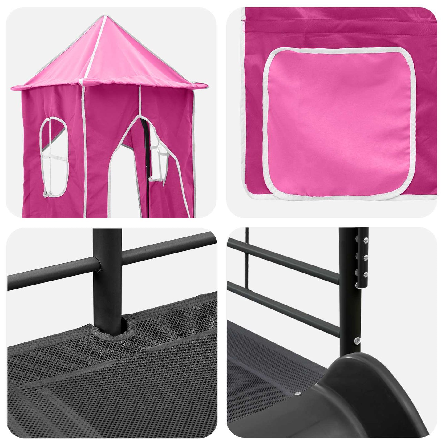Kids'Loft Bed Frame Black and Pink 90 x 190 cm Metal
