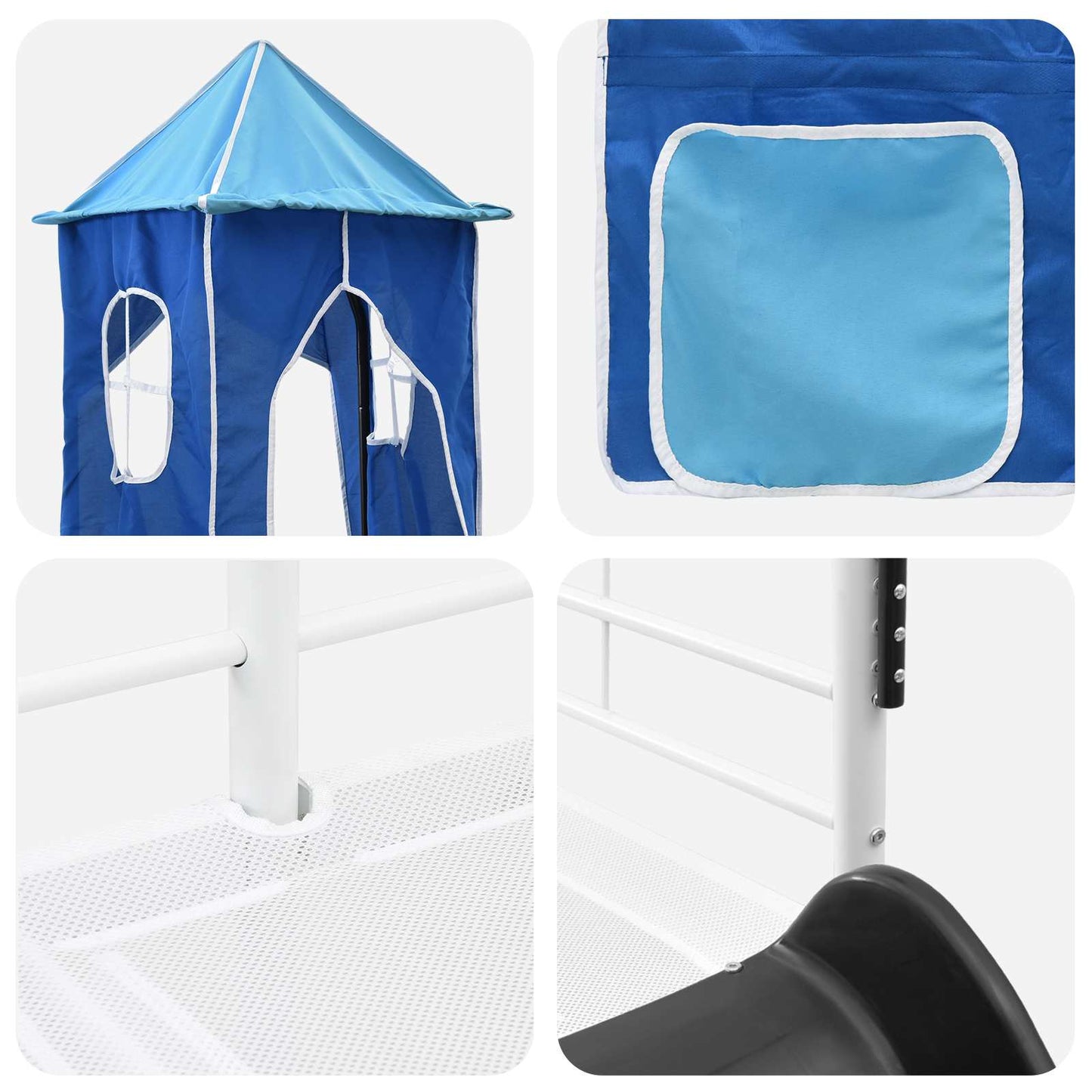 Kids'Loft Bed Frame White and Blue 100 x 190 cm Metal