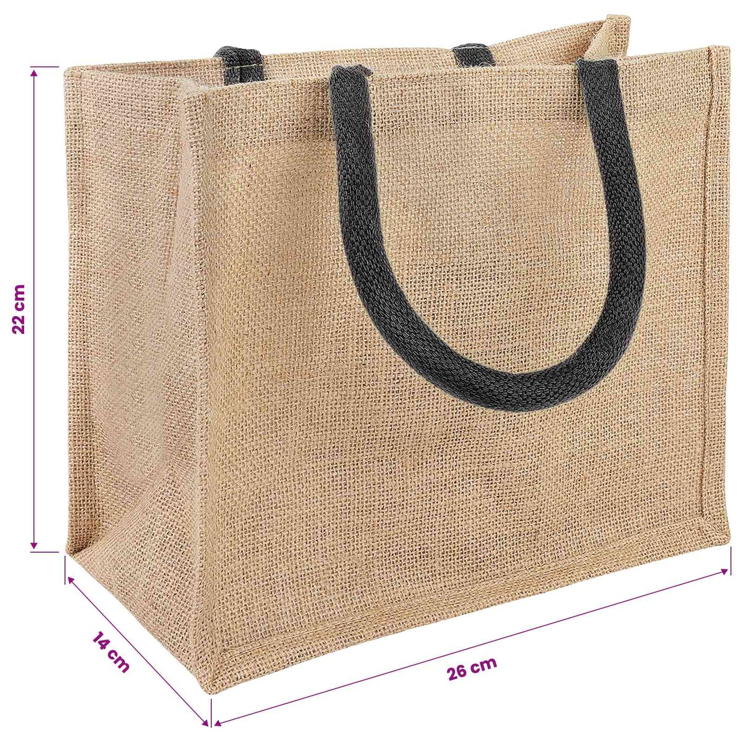 Jute Handbags 50 pcs Natural and Black 26 x 22 x 14 cm