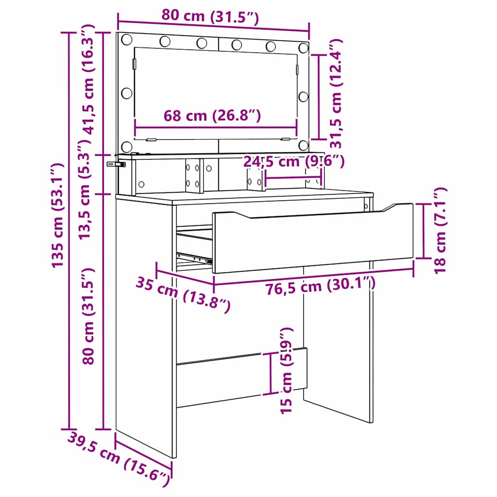 Bedroom Dressing Tables Sonoma Oak 80 x 39.6 x 135 cm