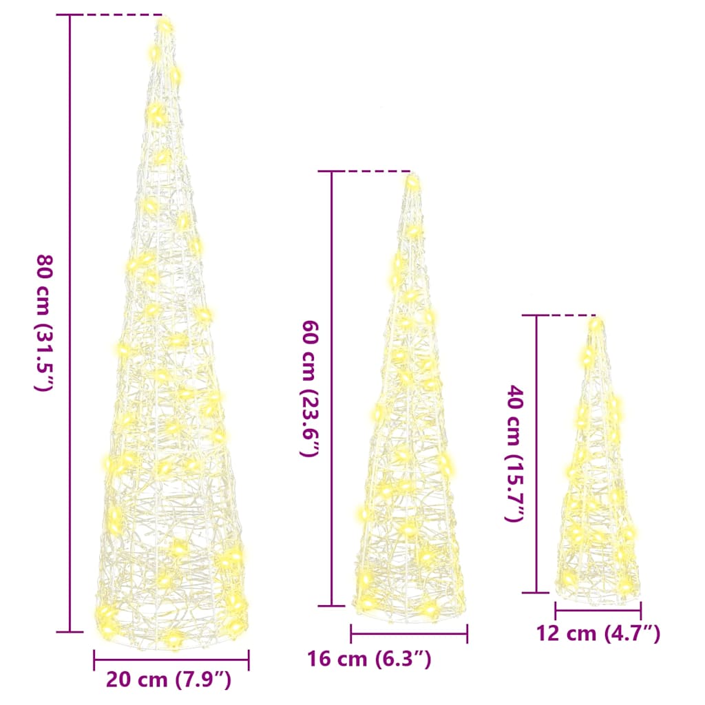 Christmas Tree 3 pcs 90 LEDs Warm white 20 x 20 x 80 cm Acrylic