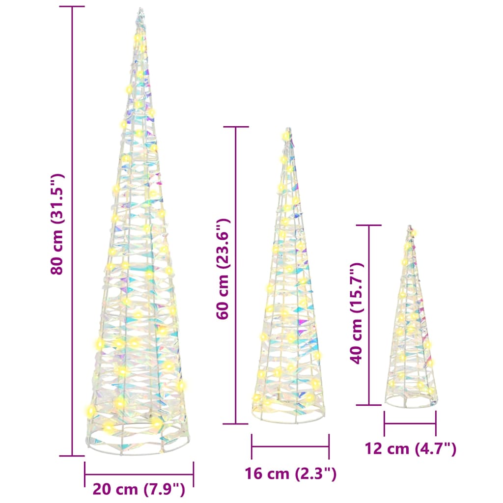 Christmas Tree 3 pcs 90 LEDs Warm white 20 x 20 x 80 cm PET